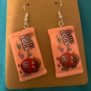 M & M eggs silver tone earrings